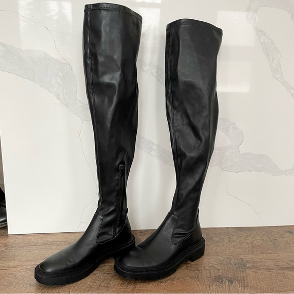 Zara Over the Knee Tall Lug Sole Boots Black Size 40 (US 9) - Picture 4 of 14